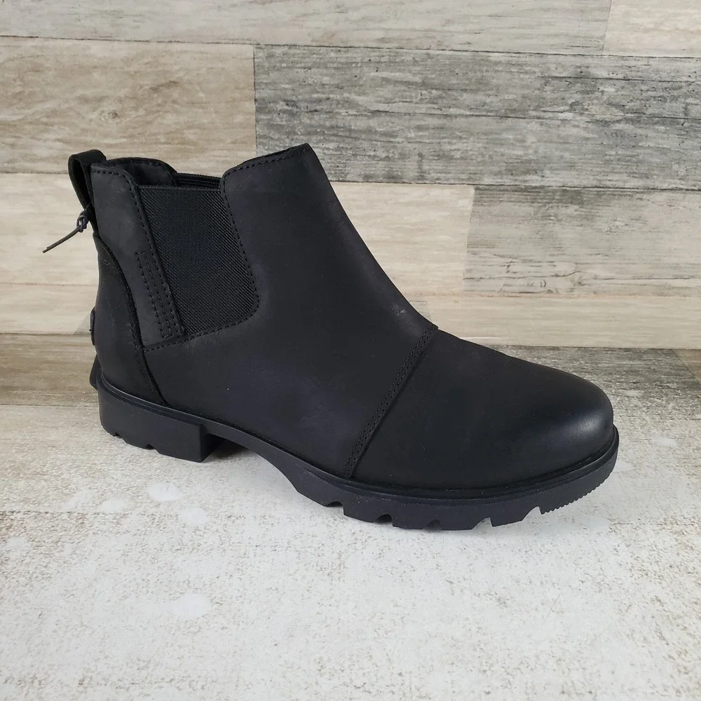 Sorel Emelie III Womens Chelsea Boot Sz 6.5 Black Waterproof Elastic Side Panels